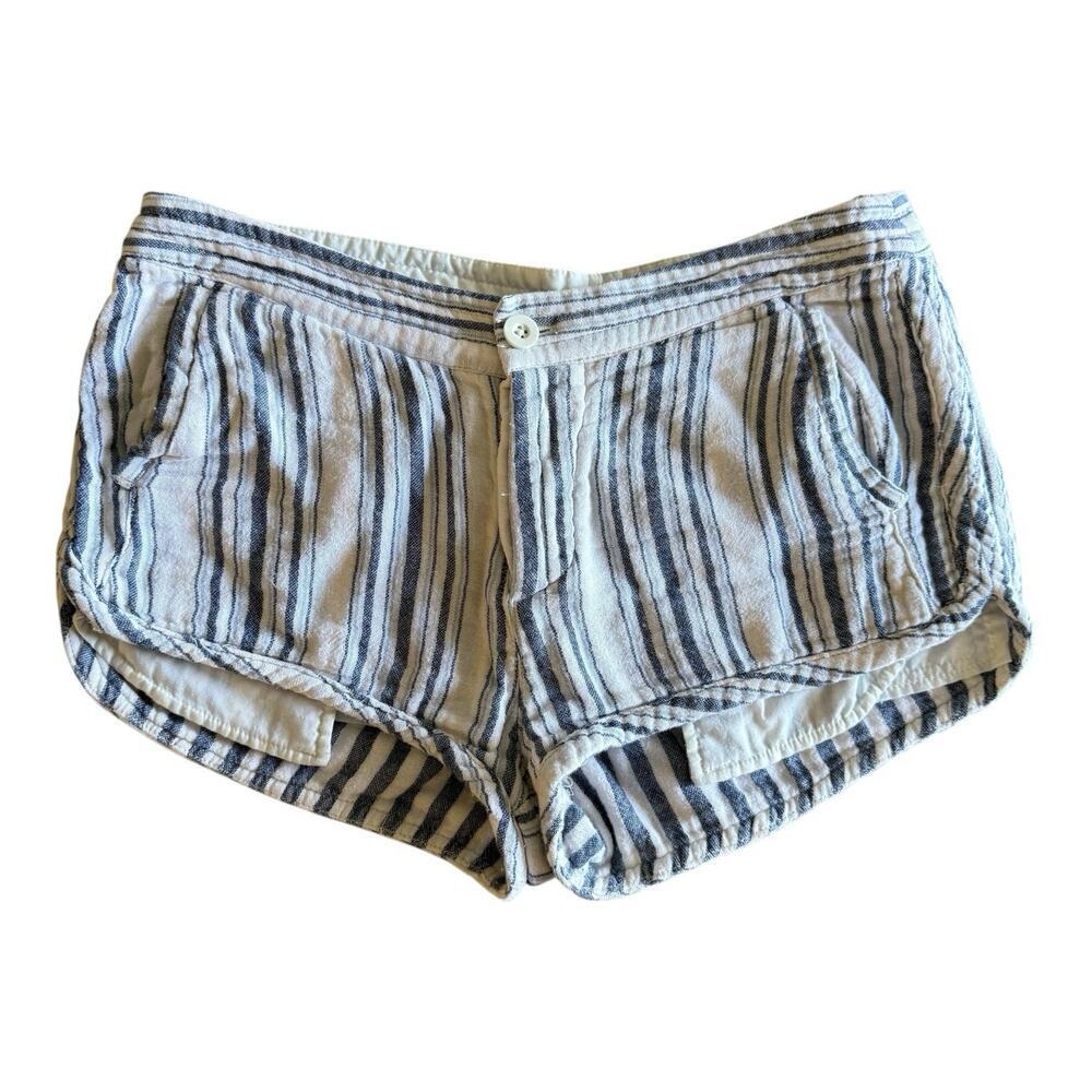 Free People Casual Stripe Short Shorts Coastal Cotton Off-White Blue Women's 4 - Picture 2 of 9